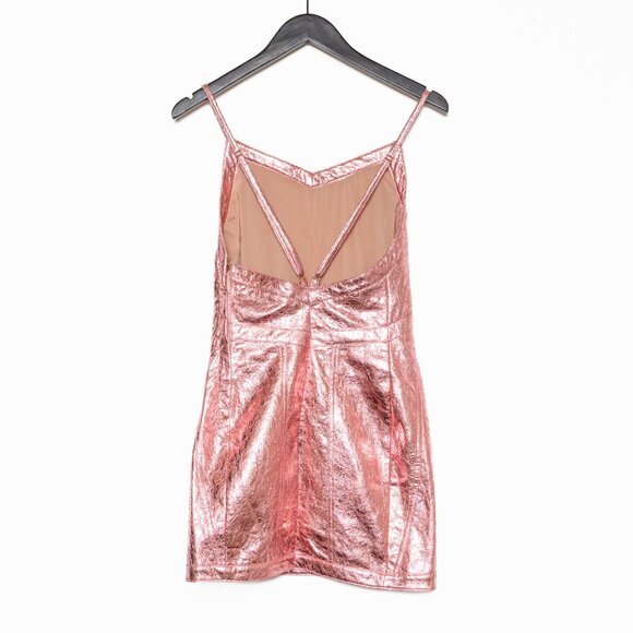 For Love & Lemons X Free People Metallic Pink Faux Leather Luna Dress - Size S - Picture 4 of 16